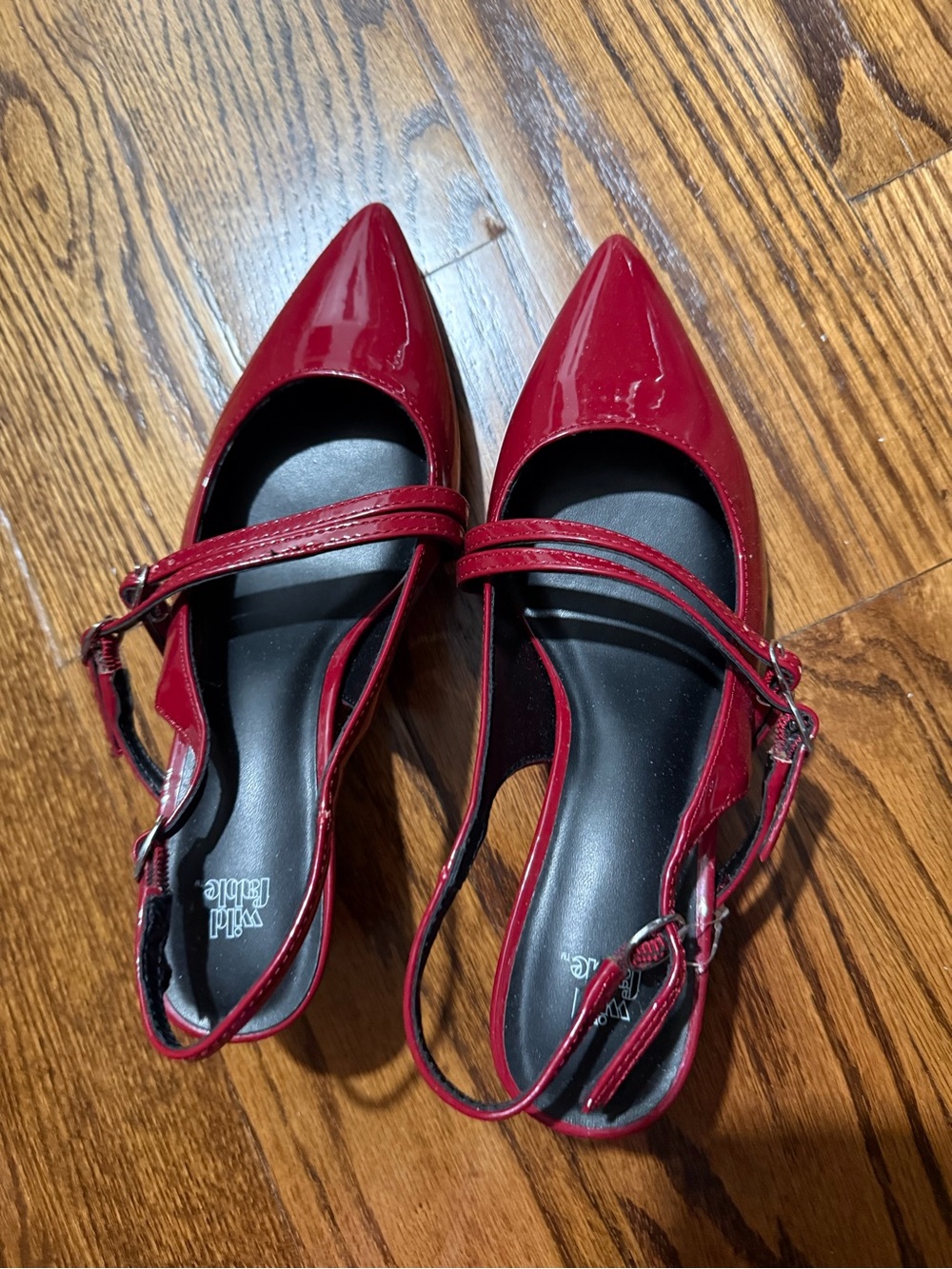 Red Patent Pointed-Toe Mary Jane Flats